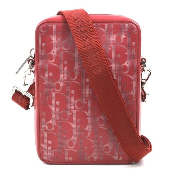 Auth Christian Dior Crossbody Shoulder Bag Red Leather/Silvertone - Picture 1 of 13